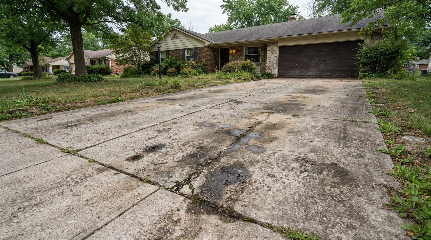 Spotless driveway after pressure washing
