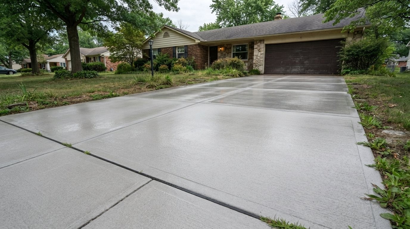 Dirty driveway before pressure washing